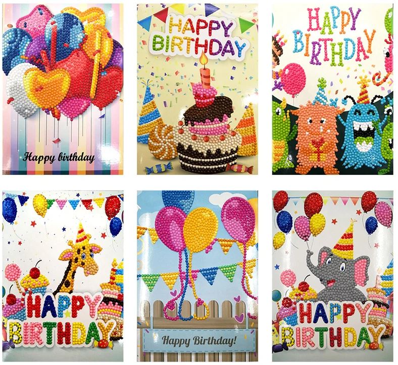 Diamond Painting Birthday Cards - 6 pack