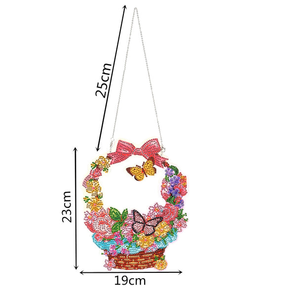 Diamond Painting Small Hanging Wreath - Flower Basket with Butterflies