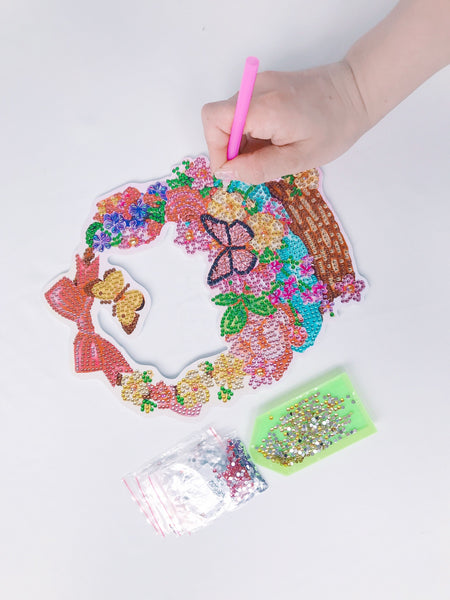 Diamond Painting Small Hanging Wreath - Flower Basket with Butterflies