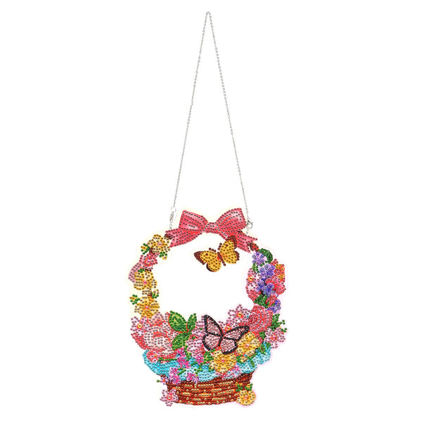 Diamond Painting Small Hanging Wreath - Flower Basket with Butterflies