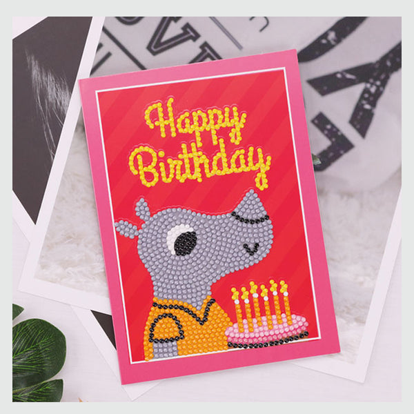 Diamond Painting Cartoon Birthday Cards - 5 Pack