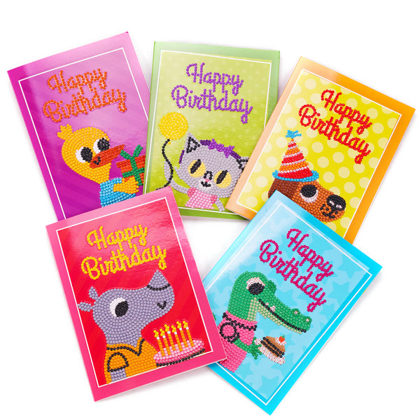 Diamond Painting Cartoon Birthday Cards - 5 Pack