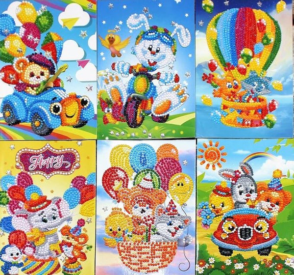 Diamond Painting Cartoon Birthday Invitation Cards - 6 Pack