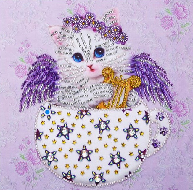 Special Shape Diamond Paintings - Kitten with Pink Bow - 25cm x 25cm