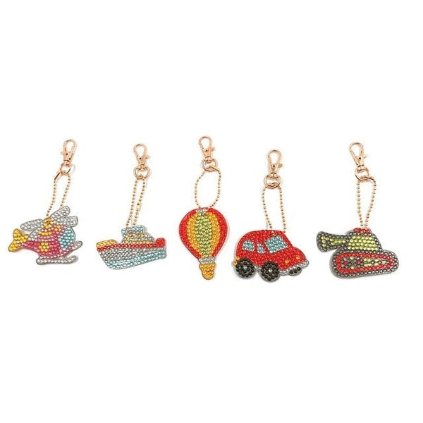 Diamond Painting Keychains - Balloon, Car, Tank, Boat, Helicopter 5 Pack