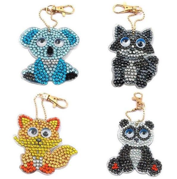 Diamond Painting Keychains - Cartoon Animals 4 Pack