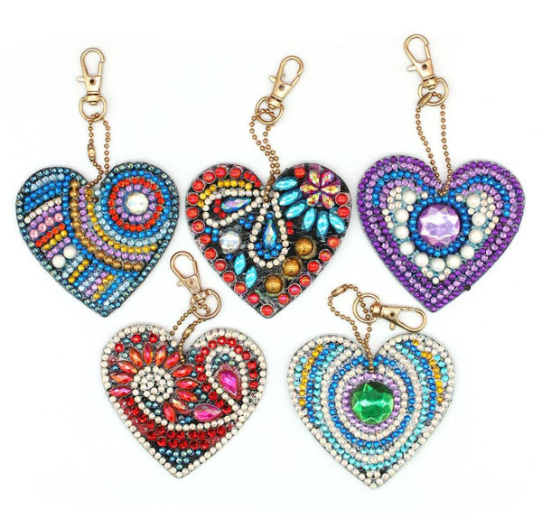 Diamond Painting Keychains - Hearts 5 Pack