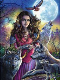 Diamond Painting - Lady with Wolves and Eagles - 40cm x 50cm Square Bead Only