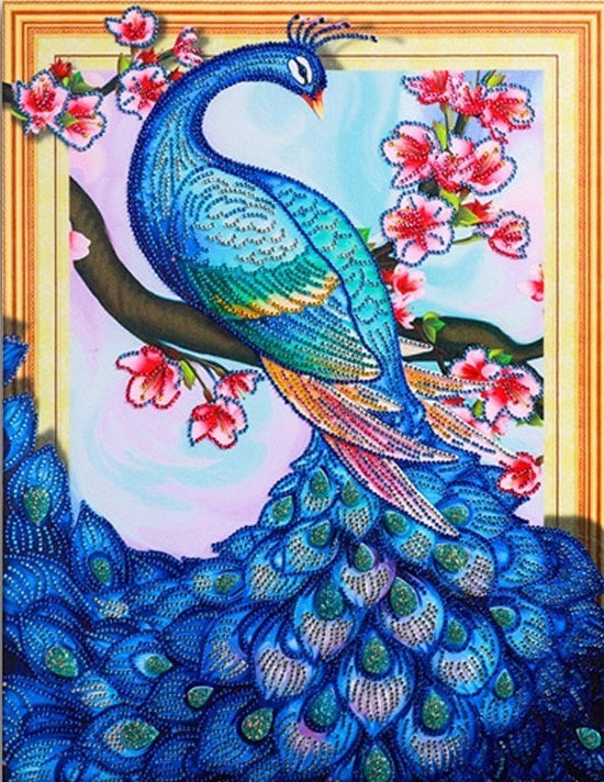 Special Shape Diamond Paintings - Blue Peacock - 40cm x 50cm