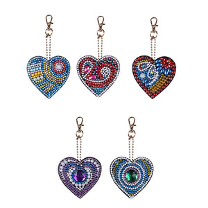 Diamond Painting Keychains - Hearts 5 Pack