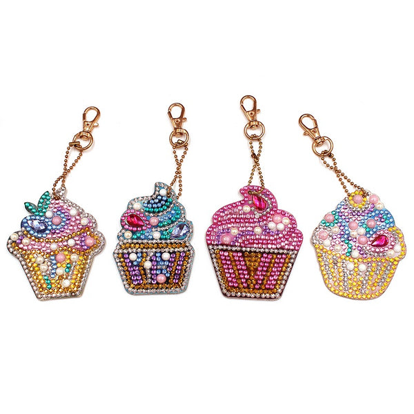 Diamond Painting Keychains - Cupcakes 4 Pack