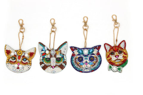 Diamond Painting Keychains - Cat faces 4 Pack