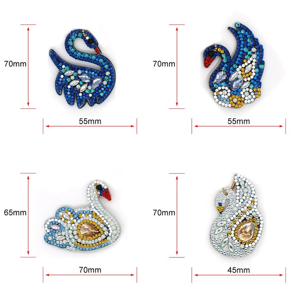 Diamond Painting Keychains - Swan 4 Pack