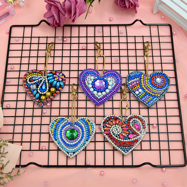 Diamond Painting Keychains - Hearts 5 Pack