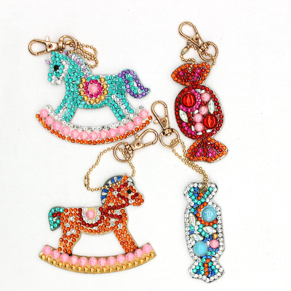 Diamond Painting Keychains - Rocking Horse & Lolly  4 Pack