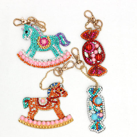 Diamond Painting Keychains - Rocking Horse & Lolly  4 Pack